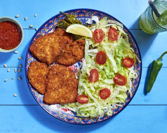 Assiette schnitzel, escalopes panées et salade